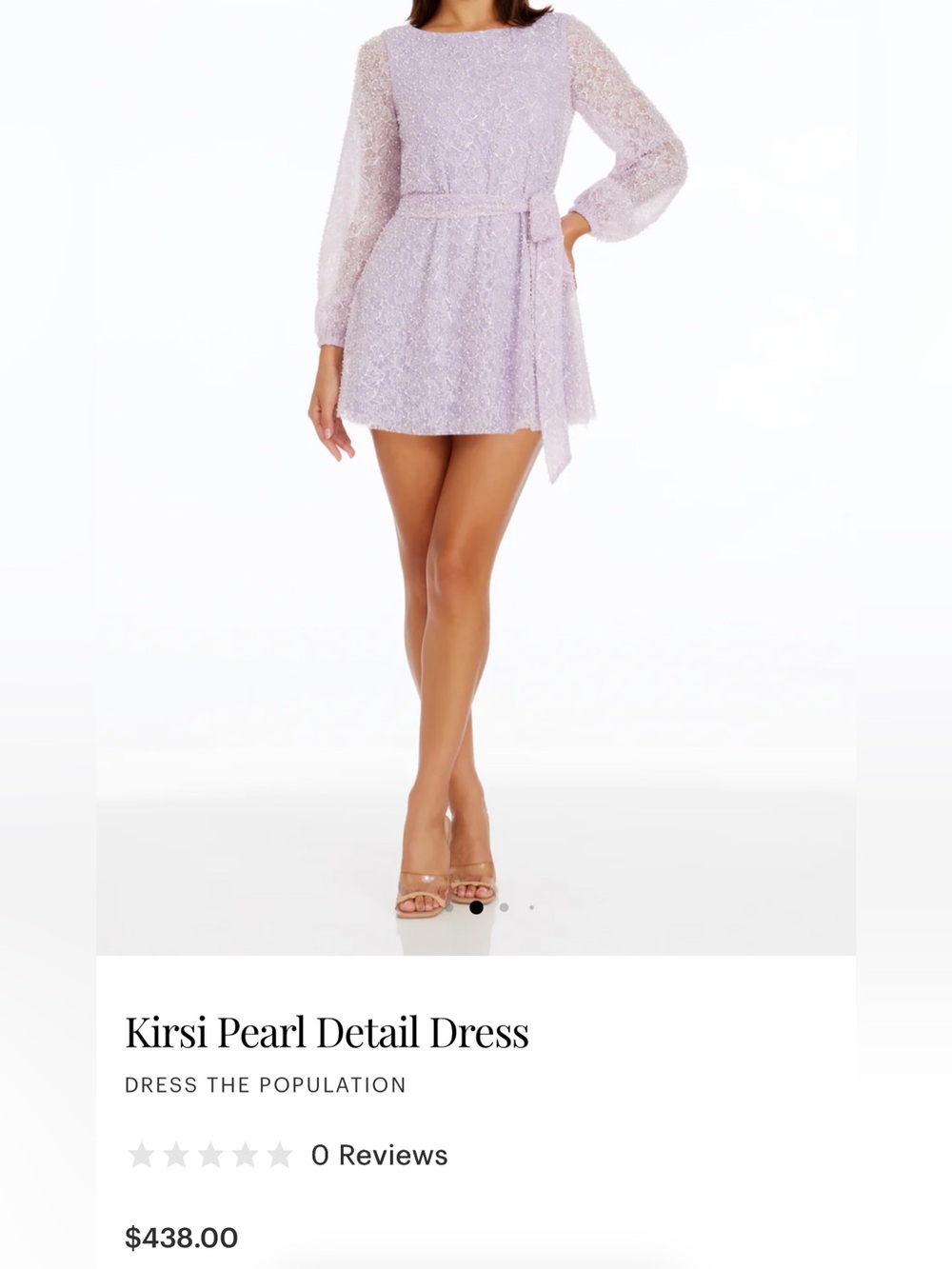 NWOT Dress The Population Kirsi Beaded Mini Dress Lilac Long Sleeve Size S